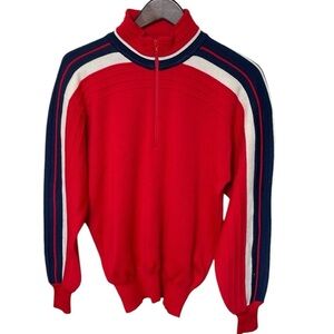 Vintage Meister Men’s 1/4 Zip Stripe Ski Sweater Wool Blend Red White Blue SZ L